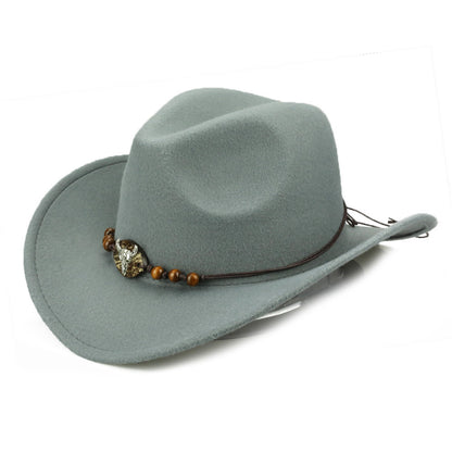 Western Cowboy Hat Wooden Bead Bull Head Fedora Hat - Urban Caps 