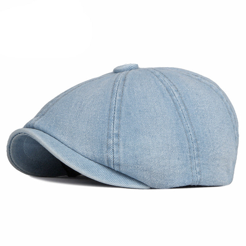 Spring And Autumn Washed Denim Octagonal Beret - Urban Caps 