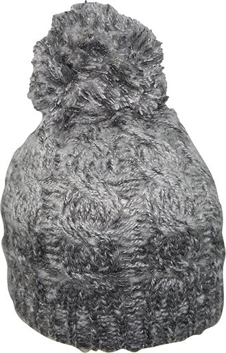 Acrylic Pattern Knit Beanie with Chunky Pom – Two - Tone Cable Design - Urban Caps