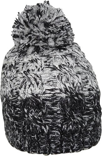 Acrylic Pattern Knit Beanie with Chunky Pom – Two - Tone Cable Design - Urban Caps