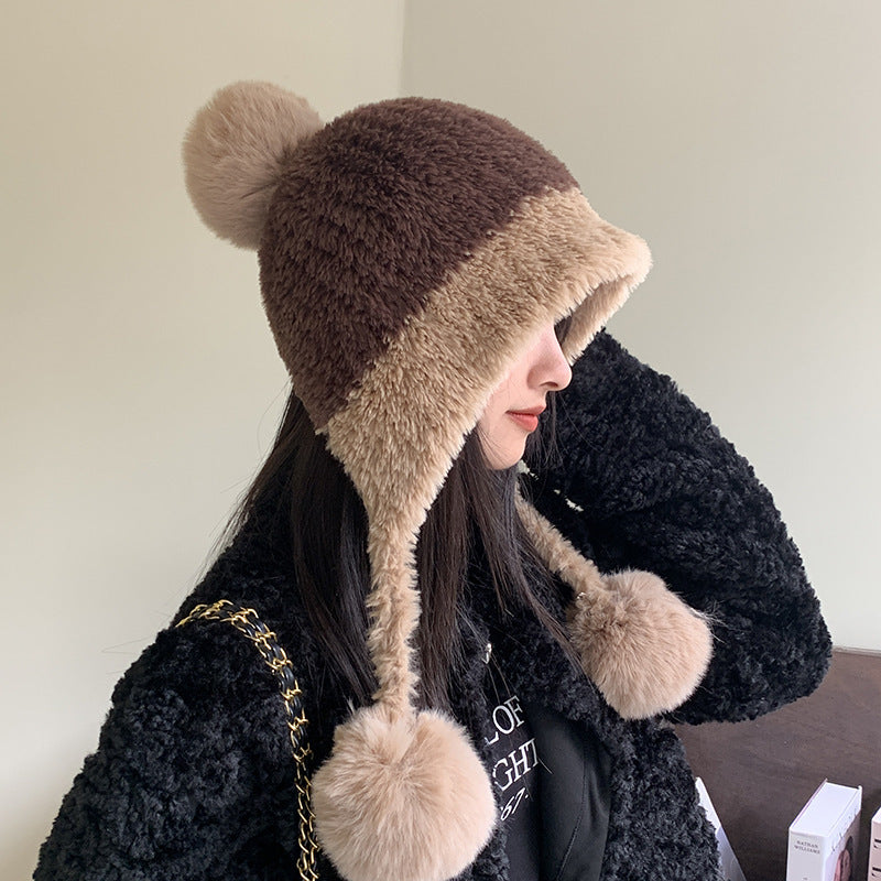 Fleece-lined Thickened Knitting Hanging Ball Woolen Cap Warm Ear Protection Knitted Hat - Urban Caps 