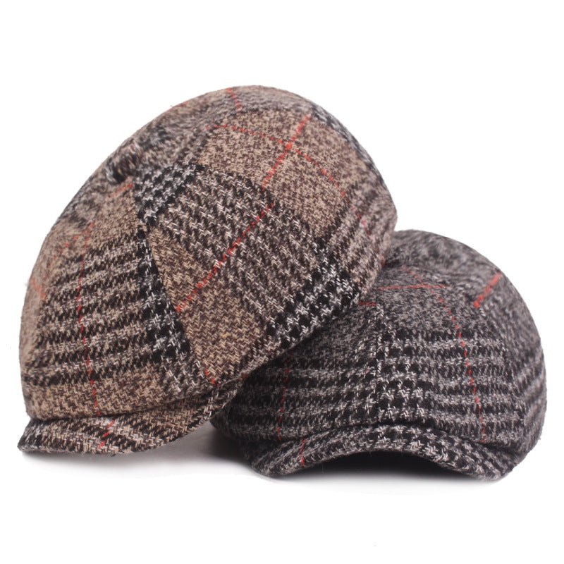 Autumn And Winter Thickened Beret Men's Plaid Cap - Urban Caps