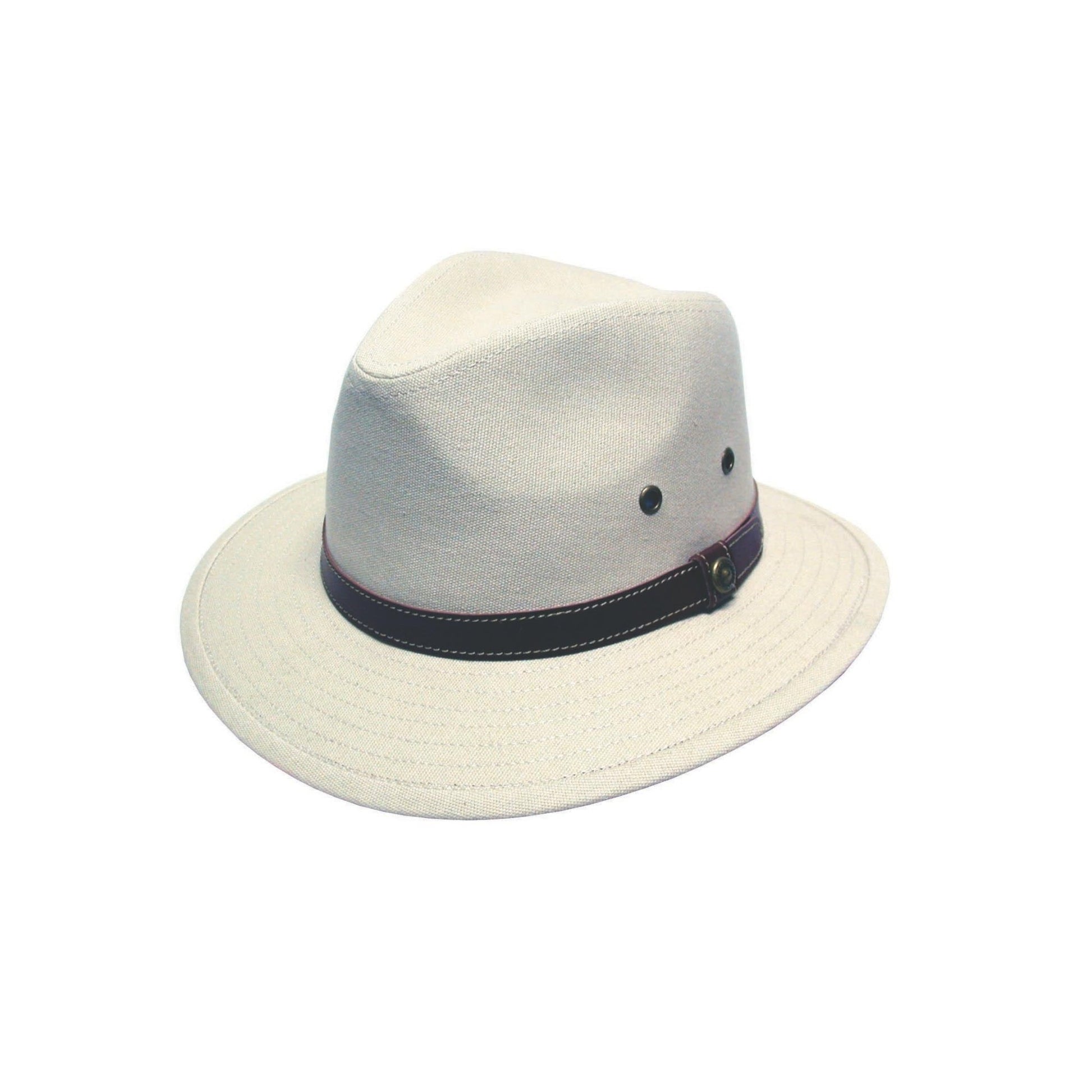 Avenel Newport Blocked Canvas Hat with Faux Leather Band – Medium Brim - Urban Caps