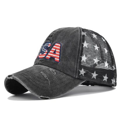 American Flag Embroidered Mesh Cap Embroidered Baseball Hat - Urban Caps 