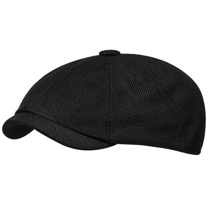 Linen Flat Top Newsboy Beret – Retro Short Brim Cap | One Size - Urban Caps 