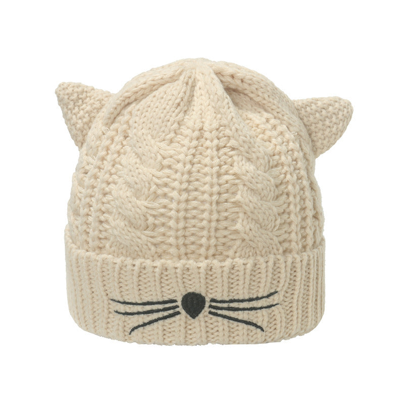 Cute Face-looking Velvet-padded Small Thick Cat Knitted Hat Woolen Cap Female - Urban Caps 