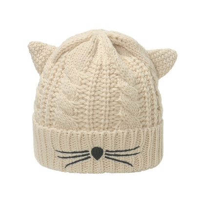 Cute Face-looking Velvet-padded Small Thick Cat Knitted Hat Woolen Cap Female - Urban Caps 