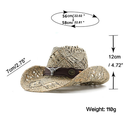 Belt Decoration Natural Grass Hand-knitted Western Cowboy Hat - Urban Caps 