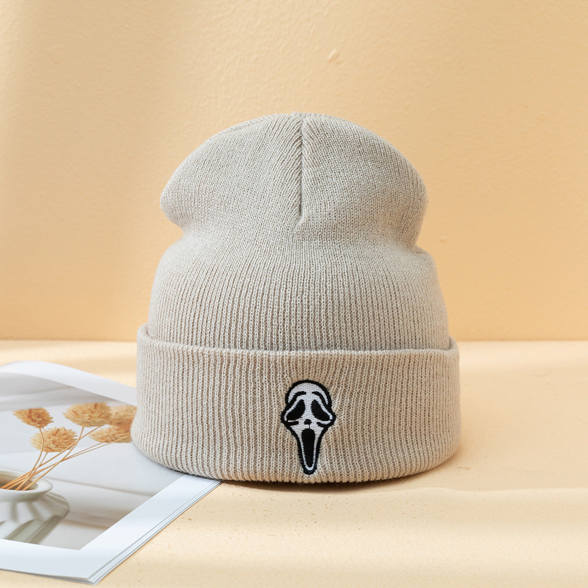 Halloween Dark Embroidered Ghost Face Skeleton Head Fashion Autumn And Winter Warm Fashion Men's And Women's Knitted Hat - Urban Caps 