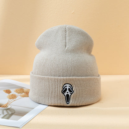 Halloween Dark Embroidered Ghost Face Skeleton Head Fashion Autumn And Winter Warm Fashion Men's And Women's Knitted Hat - Urban Caps 