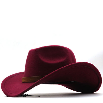 Casual Retro Belt Autumn And Winter Men's And Women's Woolen Western Cowboy Hat - Urban Caps 