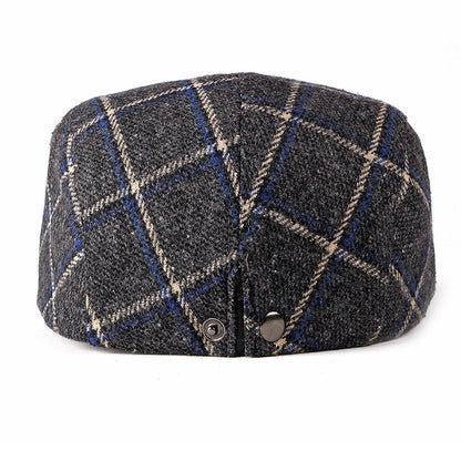 New Style Hat Male British Retro Woolen Beret Casual Plaid - Urban Caps 