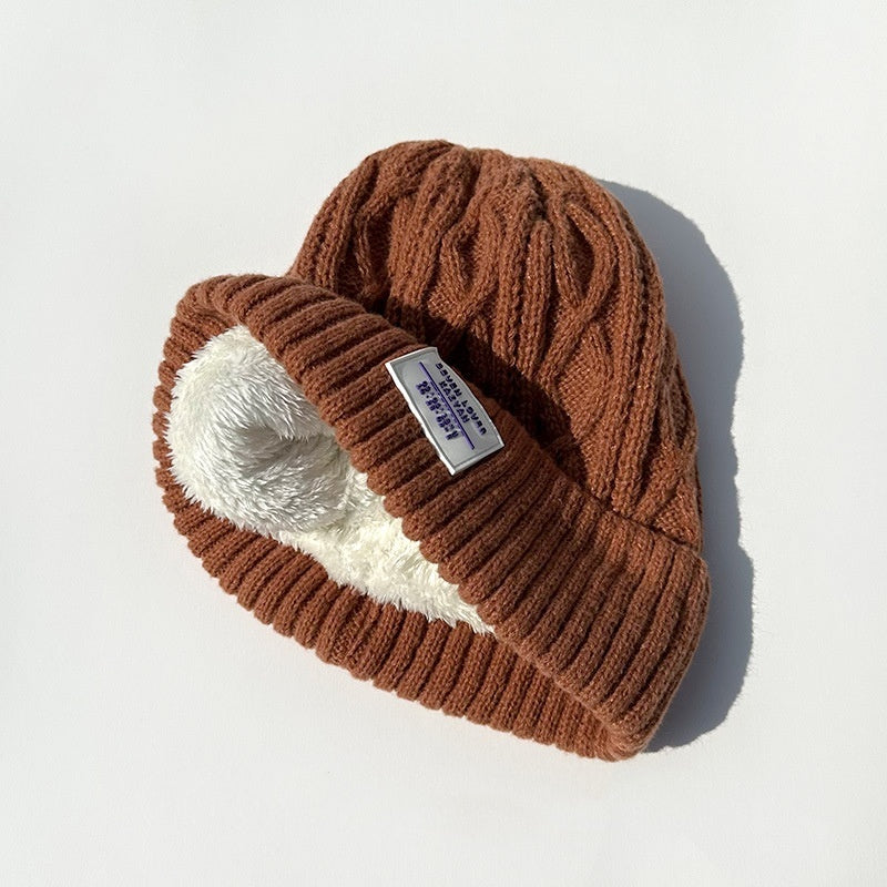 Woolen Cap Female Fleece Lined Padded Warm Keeping Knitted Hat - Urban Caps 