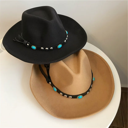 European And American Style Western Big Cowboy Hat With Rivet Woolen Cloth - Urban Caps 