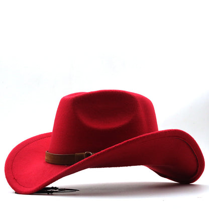 Casual Retro Belt Autumn And Winter Men's And Women's Woolen Western Cowboy Hat - Urban Caps 