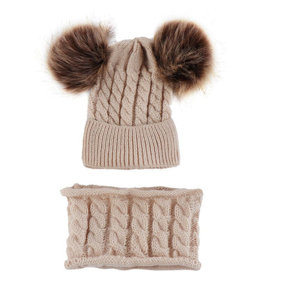Baby Winter Set – Double Pom Knit Beanie & Matching Scarf for Toddlers - Urban Caps