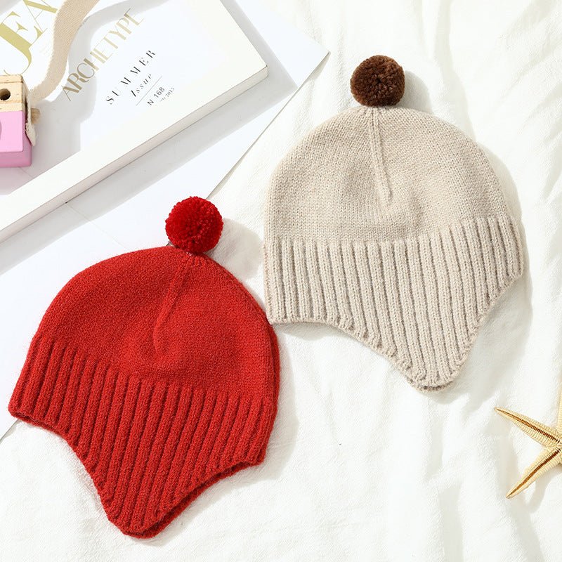 Baby Woolen Beanie with Ear Protection – Soft Knit Hat with Fluffy Pom for Boys & Girls - Urban Caps