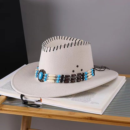 Western Cowboy Hat Men's And Women's Gem Chain Fedora Hat - Urban Caps 