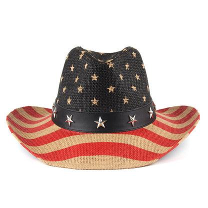 European And American Western Cowboy Style Jazz Hat With Double-layer Printed Straw Hat - Urban Caps 