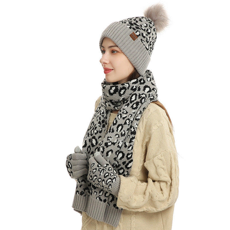 Three-piece Warm Knitted Woolen Hat, Scarf And Gloves - Urban Caps 