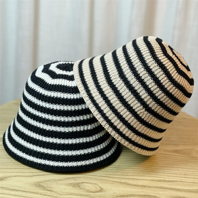 Sunshade Leisure Striped Knitted Dome Bucket Foldable Tide Bucket Hat - Urban Caps 