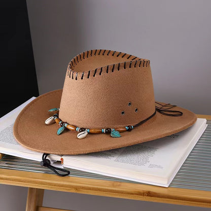 Western Cowboy Hat Men's And Women's Gem Chain Fedora Hat - Urban Caps 
