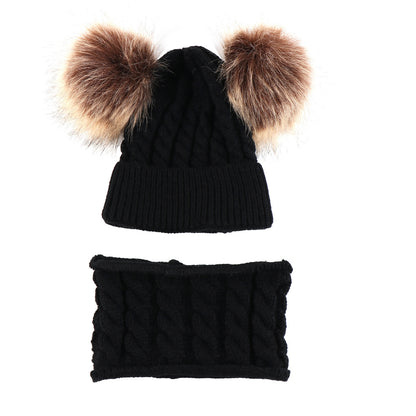 Baby Double Ball Woolen Hat Scarf Set - Urban Caps 