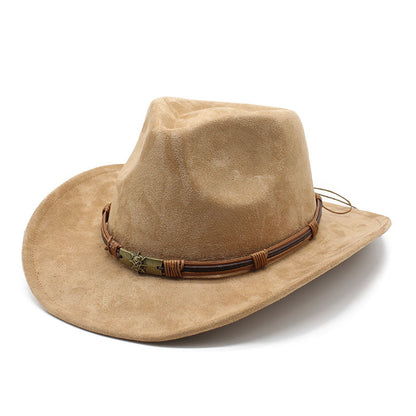 Suede Curling Western Cowboy Hat Ethnic Style Top Hat - Urban Caps 
