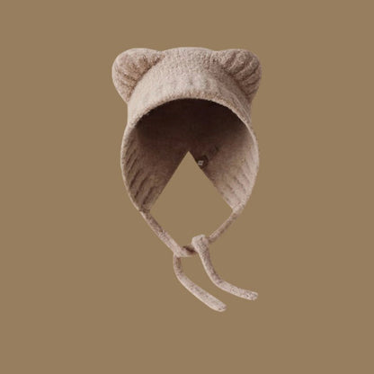 Bear Ear Knit Hat – Warm Cartoon - Style Woolen Beanie with Lace - Up Detail - Urban Caps