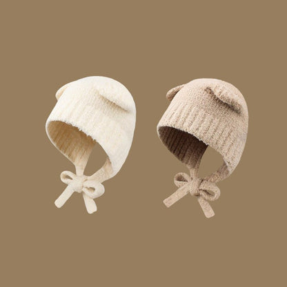 Bear Ear Knit Hat – Warm Cartoon - Style Woolen Beanie with Lace - Up Detail - Urban Caps