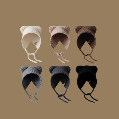 Bear Ear Knit Hat – Warm Cartoon - Style Woolen Beanie with Lace - Up Detail - Urban Caps
