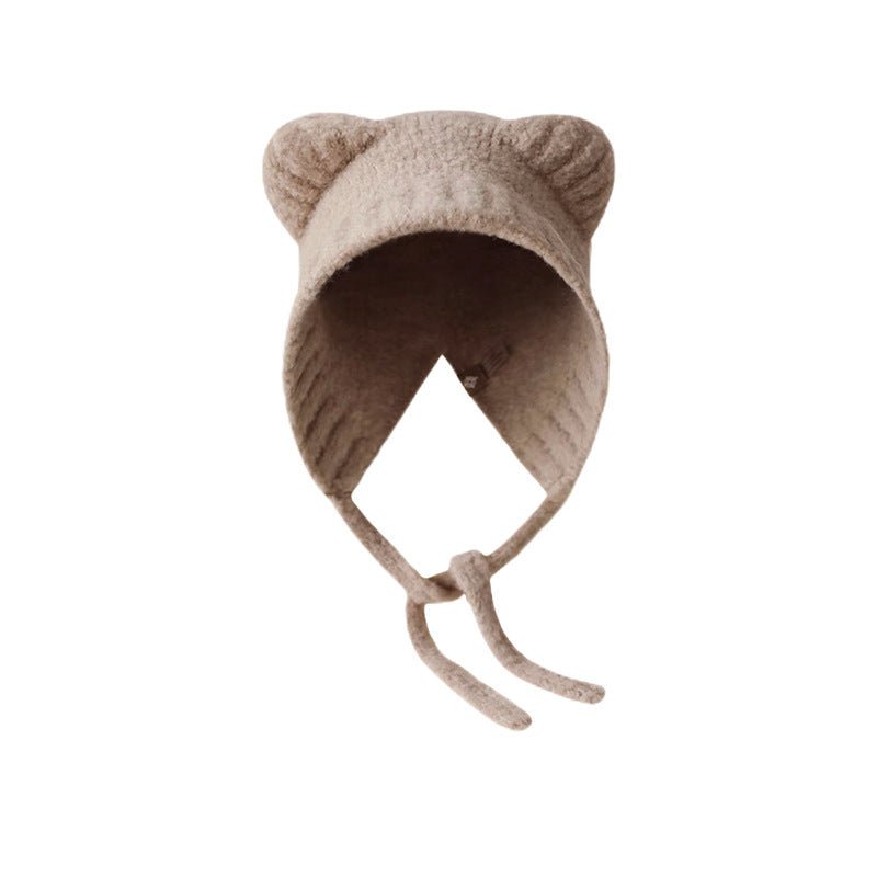Bear Ear Knit Hat – Warm Cartoon - Style Woolen Beanie with Lace - Up Detail - Urban Caps