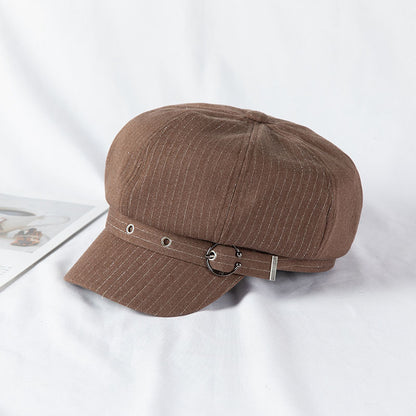 Women's Retro Fashion Metal Ring Buckle Bright Silk Beret - Urban Caps 