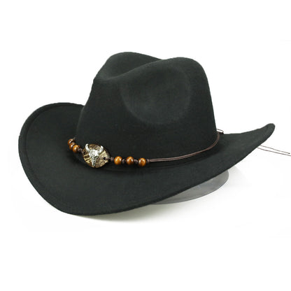 Western Cowboy Hat Wooden Bead Bull Head Fedora Hat - Urban Caps 