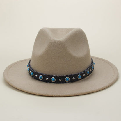 Bohemian Style Woven Leather Belt Denim Fur Felt Hat - Urban Caps