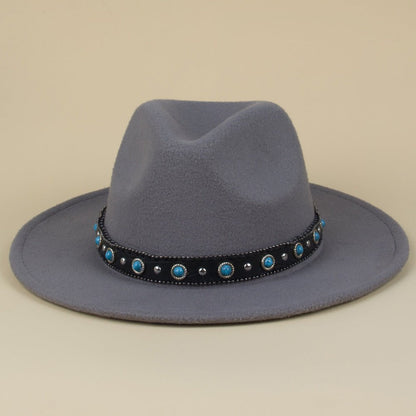 Bohemian Style Woven Leather Belt Denim Fur Felt Hat - Urban Caps