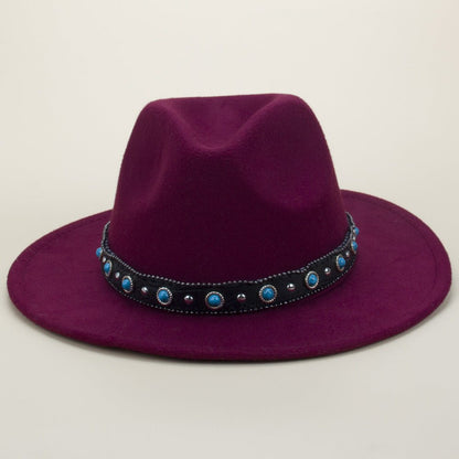 Bohemian Style Woven Leather Belt Denim Fur Felt Hat - Urban Caps