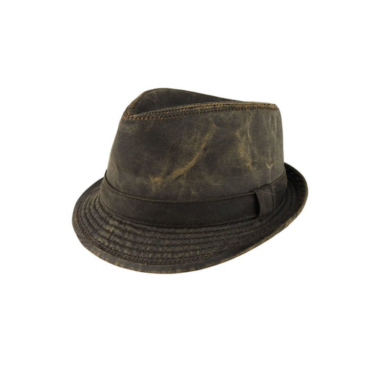 Bosley Distressed Weathered Cotton Trilby Hat with Water - Repellent Finish - Urban Caps