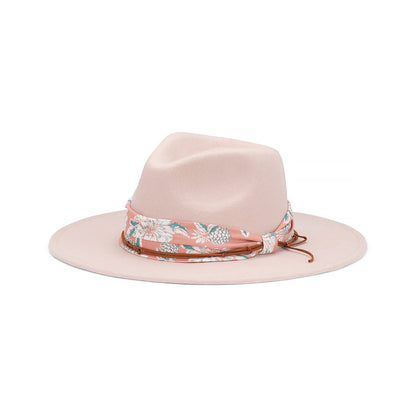 Briar Women's Australian Wool Felt Wide Brim Fedora Hat with Floral Band - Urban Caps
