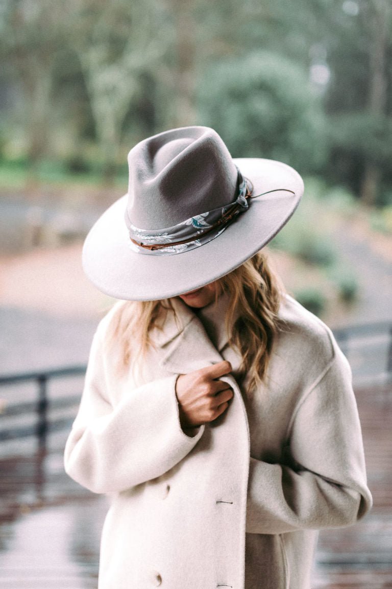 Briar Women's Australian Wool Felt Wide Brim Fedora Hat with Floral Band - Urban Caps