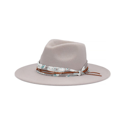 Briar Women's Australian Wool Felt Wide Brim Fedora Hat with Floral Band - Urban Caps