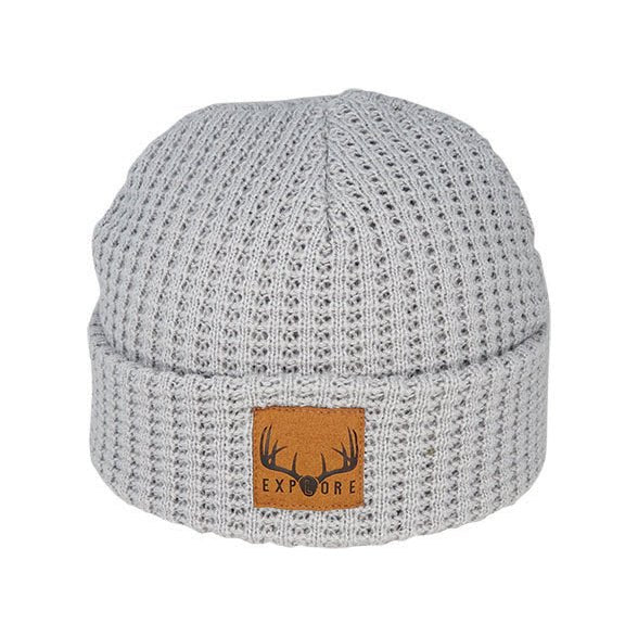 Bronte Kid’s Waffle Knit Acrylic Beanie with Suede Patch - Urban Caps