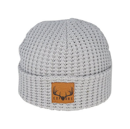 Bronte Kid’s Waffle Knit Acrylic Beanie with Suede Patch - Urban Caps