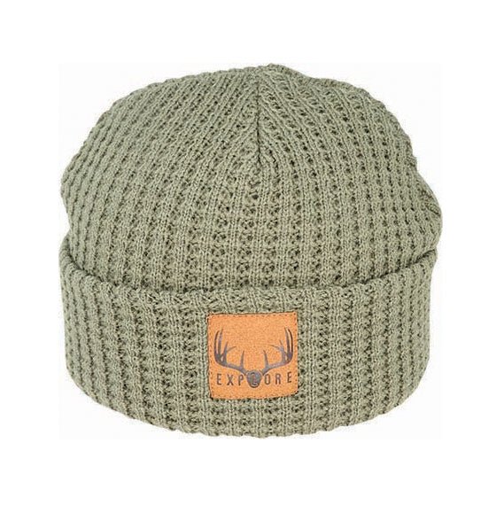 Bronte Kid’s Waffle Knit Acrylic Beanie with Suede Patch - Urban Caps