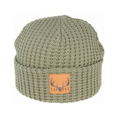 Bronte Kid’s Waffle Knit Acrylic Beanie with Suede Patch - Urban Caps