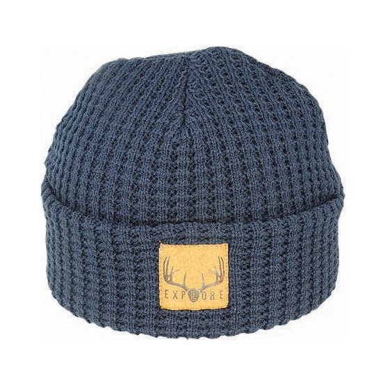 Bronte Kid’s Waffle Knit Acrylic Beanie with Suede Patch - Urban Caps