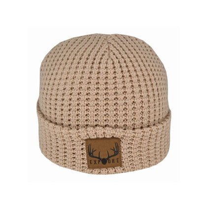 Bronte Kid’s Waffle Knit Acrylic Beanie with Suede Patch - Urban Caps