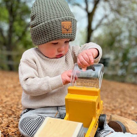 Bronte Kid’s Waffle Knit Acrylic Beanie with Suede Patch - Urban Caps