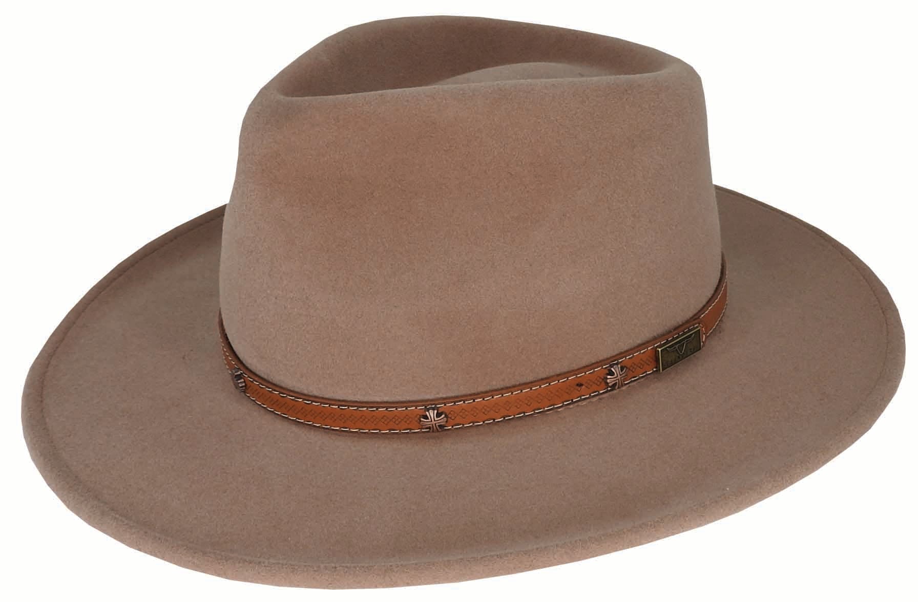 Bruno Fur Felt Western Hat with Teardrop Crown and Leather Band - Urban Caps