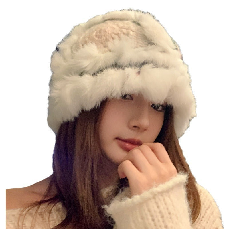 Handmade Knitted Woolen Warm Furry Hat Showing Face Small Bucket Cap - Urban Caps 